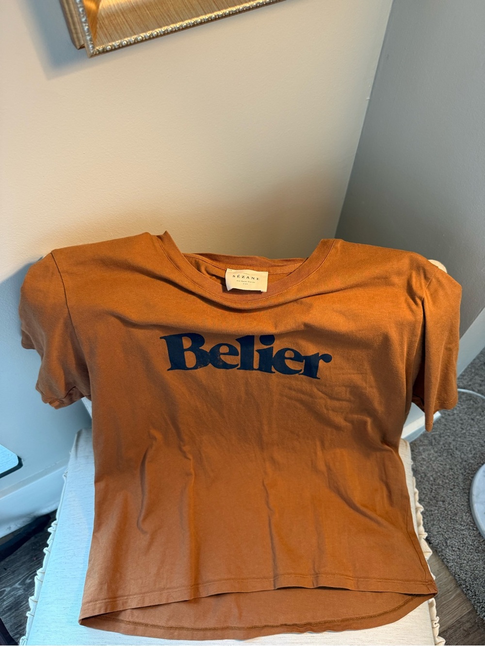 Sezane zodiac tshirt- Aries-Belier Logo Tee in Rust Brown with Navy 100% cotton- - Picture 3 of 6